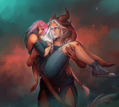 Rendered Illustration (2 chars + simple background)